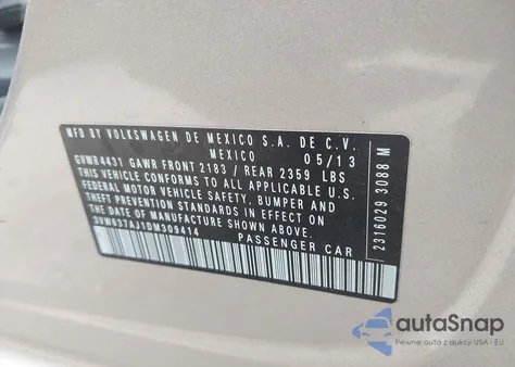 2013 Volkswagen Jetta Hybrid Sel from USA, damaged, VIN 3VW637AJ1DM309414